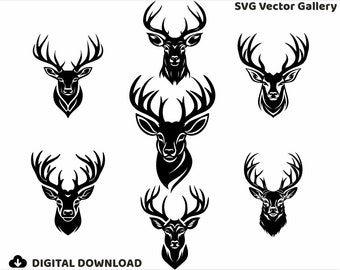 7 Deer Head SVG Bundle, Clipart, Image, Silhouette, Vector, svg, dxf, png, eps, pdf