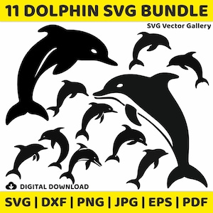11 Dolphin SVG Bundle, Clipart, Image, Silhouette, Vector, svg, dxf, png, jpg, eps, pdf