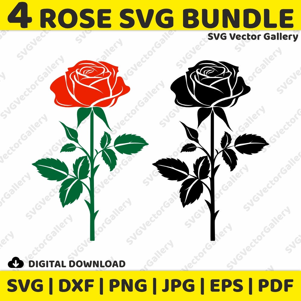 4 Rose SVG Bundle, Clipart, Image, Silhouette, Vector, Svg, Dxf, Png ...