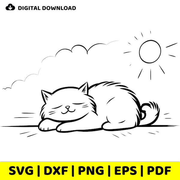 Happy Sleeping Cat Vector Image, svg, dxf, png, eps, pdf