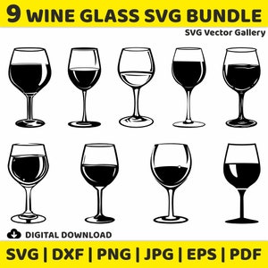 9 Wine Glass SVG Bundle, Clipart, Image, Silhouette, Vector, svg, dxf, png, jpg, eps, pdf