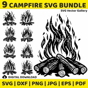 9 Campfire SVG Bundle, Clipart, Image, Silhouette, Vector, svg, dxf, png, jpg, eps, pdf