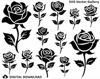 12 Rose SVG Bundle, Clipart, Image, Silhouette, Vector, svg, dxf, png, jpg, eps, pdf