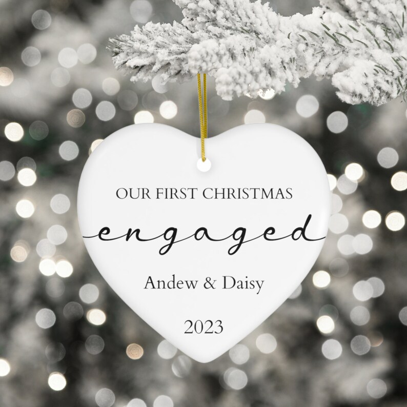 Our First Christmas Engaged Ornament Personalized Engagement Keepsake Custom First Christmas