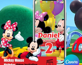 Mickey Mouse Birthday Video Invitation: Editable Canva Template (Digital Download)