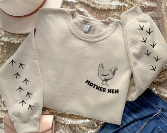 Chicken sweatshirt, sleeve print sweatshirt, loves chickens, chicken women sweater, chicken gift, chicken mom sweatshirt, chicken lover gift