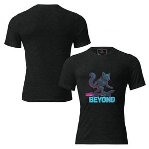 Cyberpunk Cat Skateboard T-Shirt – AI Futuristic Streetwear Tee for Gamers & Cat Lovers – Funny Graphic Shirt