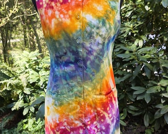 Rainbow button down vest/dress size M