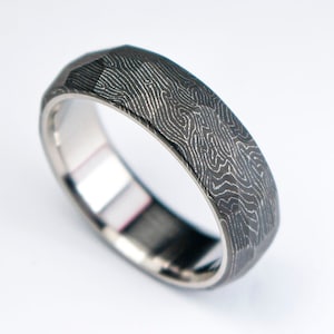 Carbon Fiber and Titanium Facet Ring, Black Engagement Ring, Fat Carbon , Mens Wedding Band, Faceted ring, Gift for Men