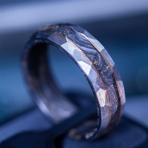 Gold Carbon Fiber and Titanium Facet Ring, Black Gold Forged Ring, Forged Carbon Fiber , Mens Wedding Band, Faceted ring, Gift for Men.