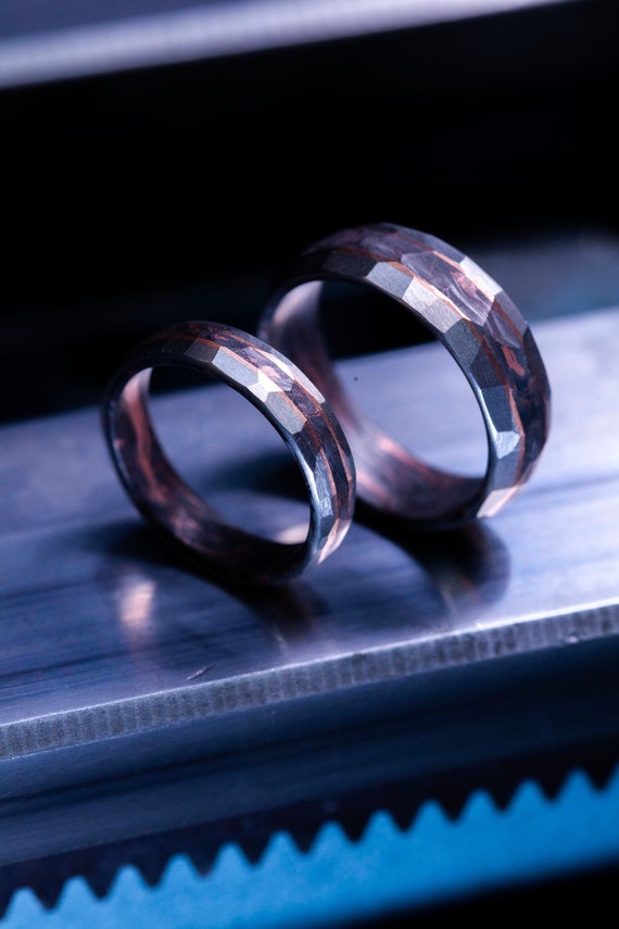 Anillo de fibra de carbono de oro rosa, anillo de titanio, anillo