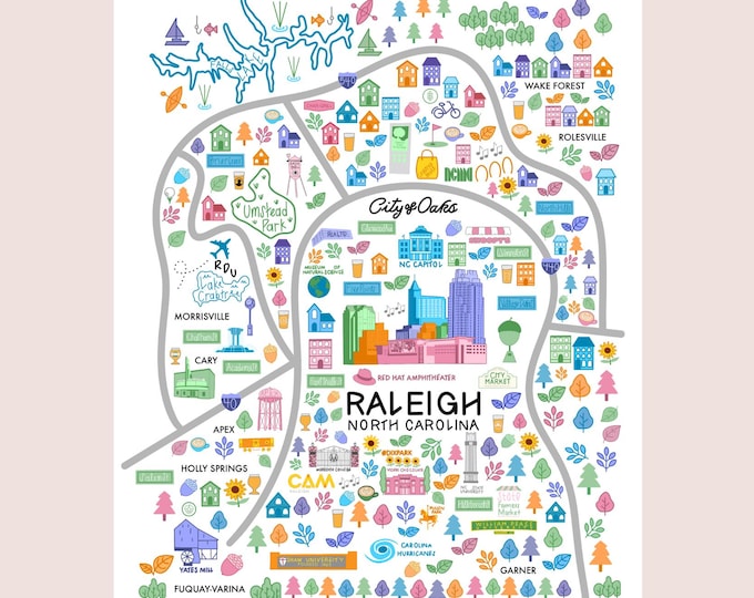 Raleigh Illustrated Map Art Print