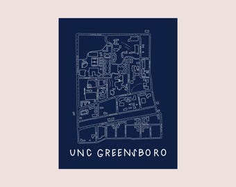 UNC Greensboro Map Print Wall Art Decor - Graduation Holiday Christmas College Dorm Gift