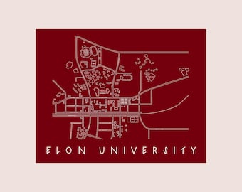 Elon University Map Art Print – Minimalist Campus Wall Decor