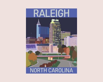 Raleigh North Carolina Travel Poster - Cityscape Wall Art