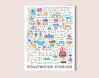 Hollywood Studios Illustrated Map | Hand-Drawn Illustration of Hollywood Studios in Walt Disney World