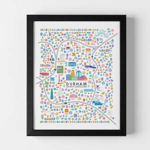 Durham North Carolina Illustrated Map Art Print - Unique Cityscape, Landmarks, Home Decor, Perfect Gift for Durham Enthusiasts
