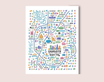 Charlotte North Carolina Map Art Print – Illustrated Queen City Wall Art