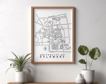 University of Delaware Minimalist Map Print - Blue Hens Wall Art Decor - Graduation Holiday College Gift - Clean Design