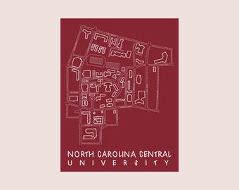 NC Central University Map Print - Hand-Drawn NCCU Eagles Decor