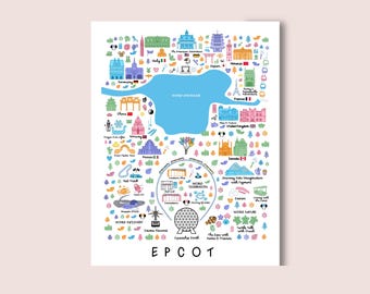 EPCOT Illustrated Map | Hand-Drawn Illustration of EPCOT in Walt Disney World