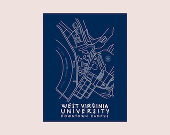 West Virginia University WVU Downtown Campus Map Art Print