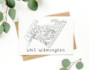 Impression de carte minimaliste UNC Wilmington - Déco murale Seahawks - Cadeau de fin d'études pour l'université - Design épuré