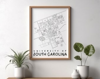 University of South Carolina Minimalist Map Print - Gamecocks Wall Art Decor - Graduation Holiday College Gift - Clean Design