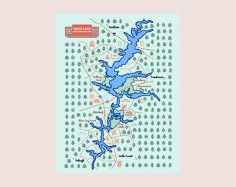 Falls Lake North Carolina Illustrated Map