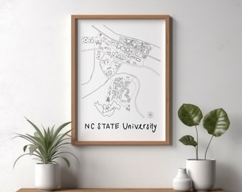 NC State University Minimalist Map Print - Wolfpack Wall Art Decor - Graduation Holiday College Gift - Dorm Gift