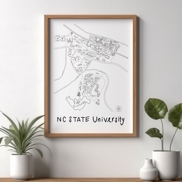 NC State University Minimalist Map Print - Wolfpack Wall Art Decor - Graduation Holiday College Gift - Dorm Gift