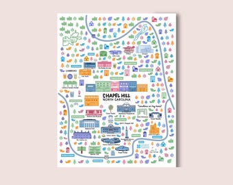 Chapel Hill North Carolina Map Art Print - Illustrated Chapel Hill Wall Art