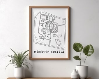 Meredith College Minimalist Map Print - Angels Wall Art Decor - Graduation Holiday College Gift - Clean Design