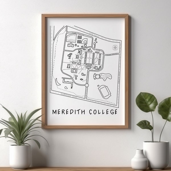 Meredith College Minimalist Map Print - Angels Wall Art Decor - Graduation Holiday College Gift - Clean Design