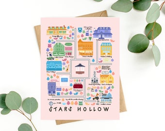 Gilmore Girls Wall Art, Stars Hollow Map Art Print, Luke's Diner, Dragonfly Inn, Lorelai & Rory, Perfect Gift for Gilmore Girls Fans