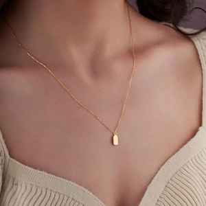 Personalized Mini Tag Initial Name Necklace for Here: 14K Gold Minimalist Engraved