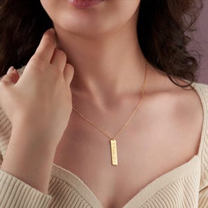 Personalized Engravable Bar Necklace: 14K Gold Custom Name, Date, Initial, Coordinate
