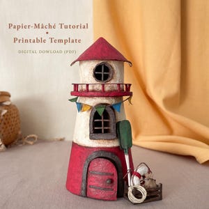 Papier Mache Lighthouse Tutorial • Coastal Decor Craft • Printable Pattern PDF