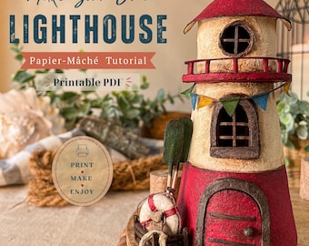 DIY Lighthouse Craft PDF | Coastal Decor Tutorial | Printable Papier-Mâché Pattern