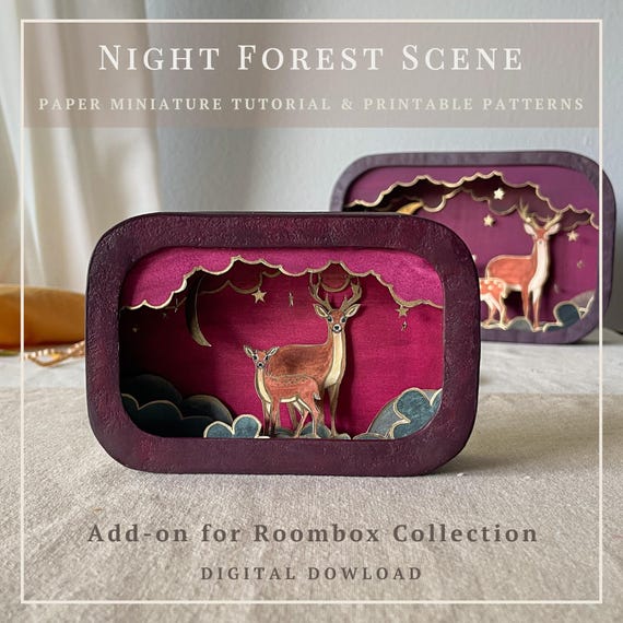 Night Forest Miniature Scene | Paper Craft Diorama Tutorial | Digital Download