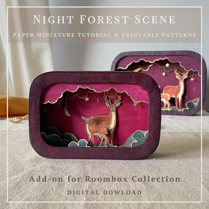Night Forest Miniature Scene | Paper Craft Diorama Tutorial | Digital Download image 1