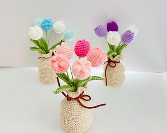 Crochet Tulip Vase: Handmade Yarn Flower Arrangement