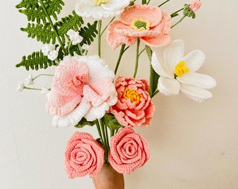 Handmade Crochet Flower Bouquet: Birthday Gift, Housewarming Present