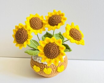 Crochet Sunflower Potted Plant: Handmade Yarn Home Decor