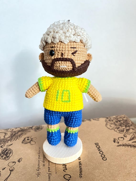 5.5 inches Handmade Crochet  Neymar Doll,  World Cup Champion Plush Toy,Soccer Amigurumi，Soccer Doll, Chibi Soccer,  Crochet Athlete