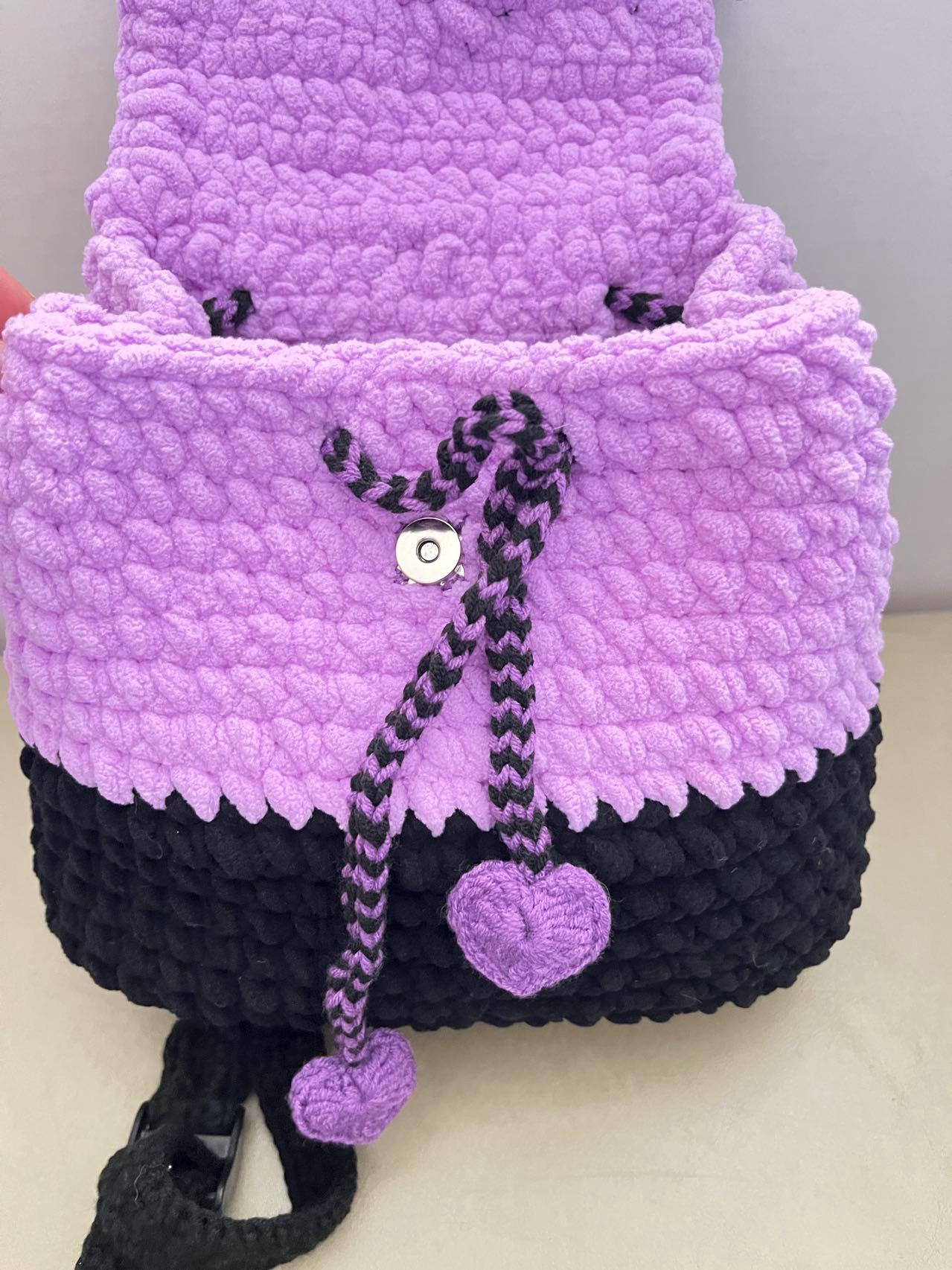 Crochet Backpack: Handmade Purple Yarn Bag for Girls - Etsy display picture 1