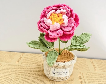 Handmade Crochet Potted Peony Flower: Unique Yarn Home Decor