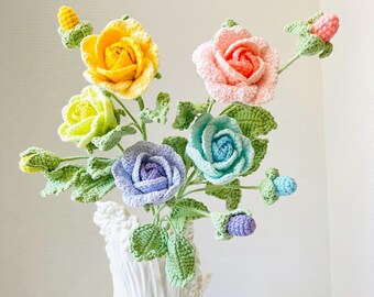 Handmade Crochet Flower Bouquet: Yarn Roses, Everlasting Gift