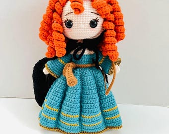 Handmade Crochet Princess Merida Doll: 7.5" Plush Gift
