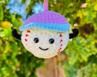 Crochet Baseball Keychain: Handmade Yarn Car Mirror Hanger
